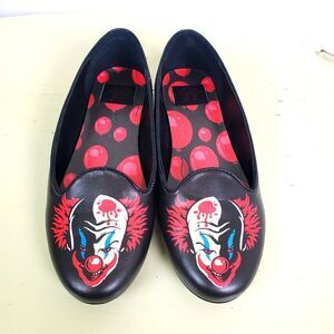 Women's Strange Cult IT Clown Scary Horror Thriller Movie Black Slip On Shoes 8